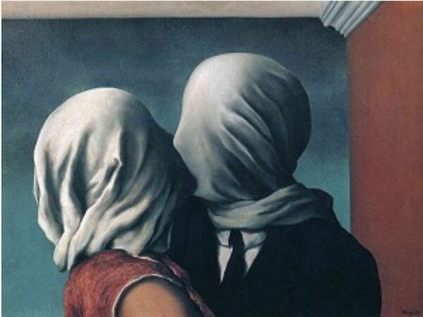 The Lovers II by Rene Magritte depiction statue kissing sculptures Painting